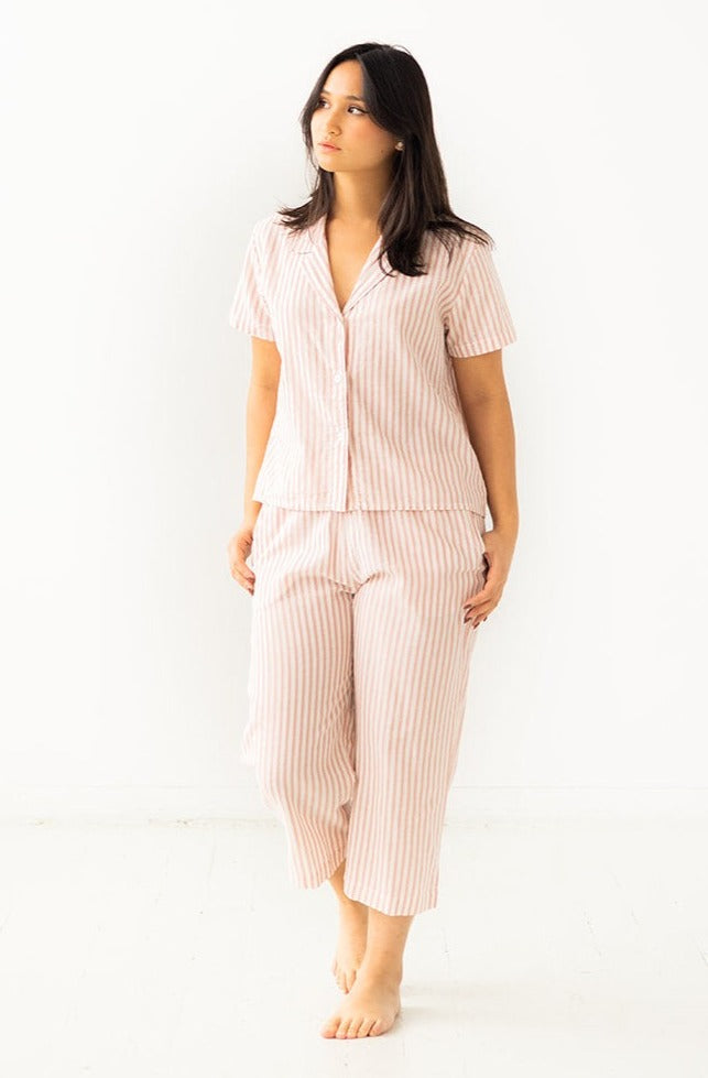 Cropped Button Down-High Waisted Striped Capri by Salua Lingerie