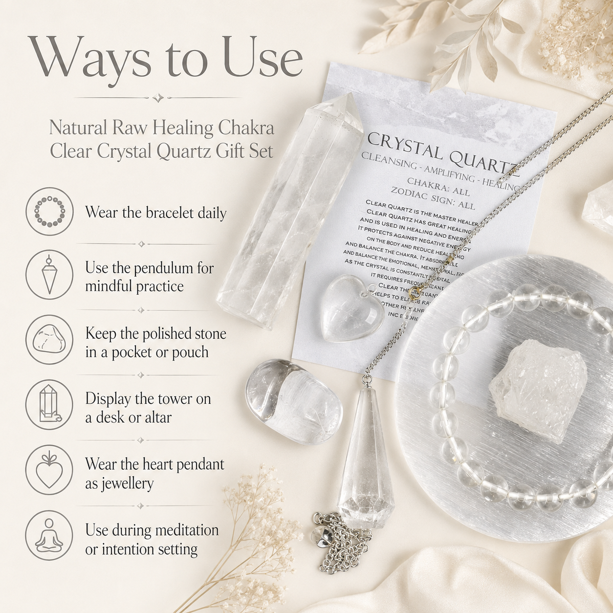 Crystal Quartz Gift Set For Emotional Support and Protection, Crystal Polished Gemstones. DestGlow