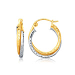 14k Two-Tone Gold Interlaced Hoop Earrings with Hammered Texture - earrings