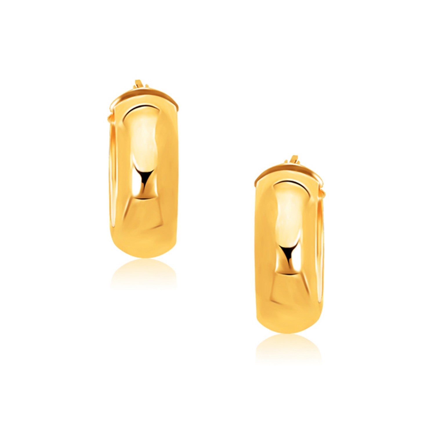 14k Yellow Gold Wide Medium Hoop Earrings with Snap Lock - DestGlow