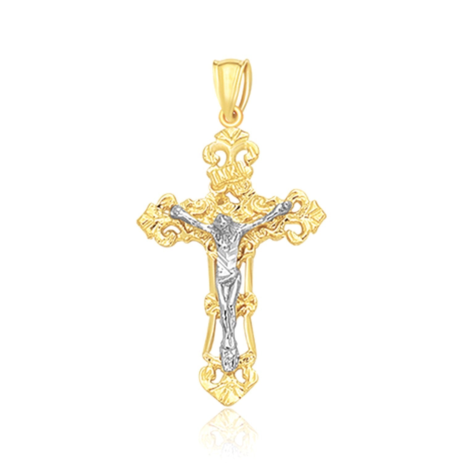 14k Two Tone Gold Cross Pendant - necklaces