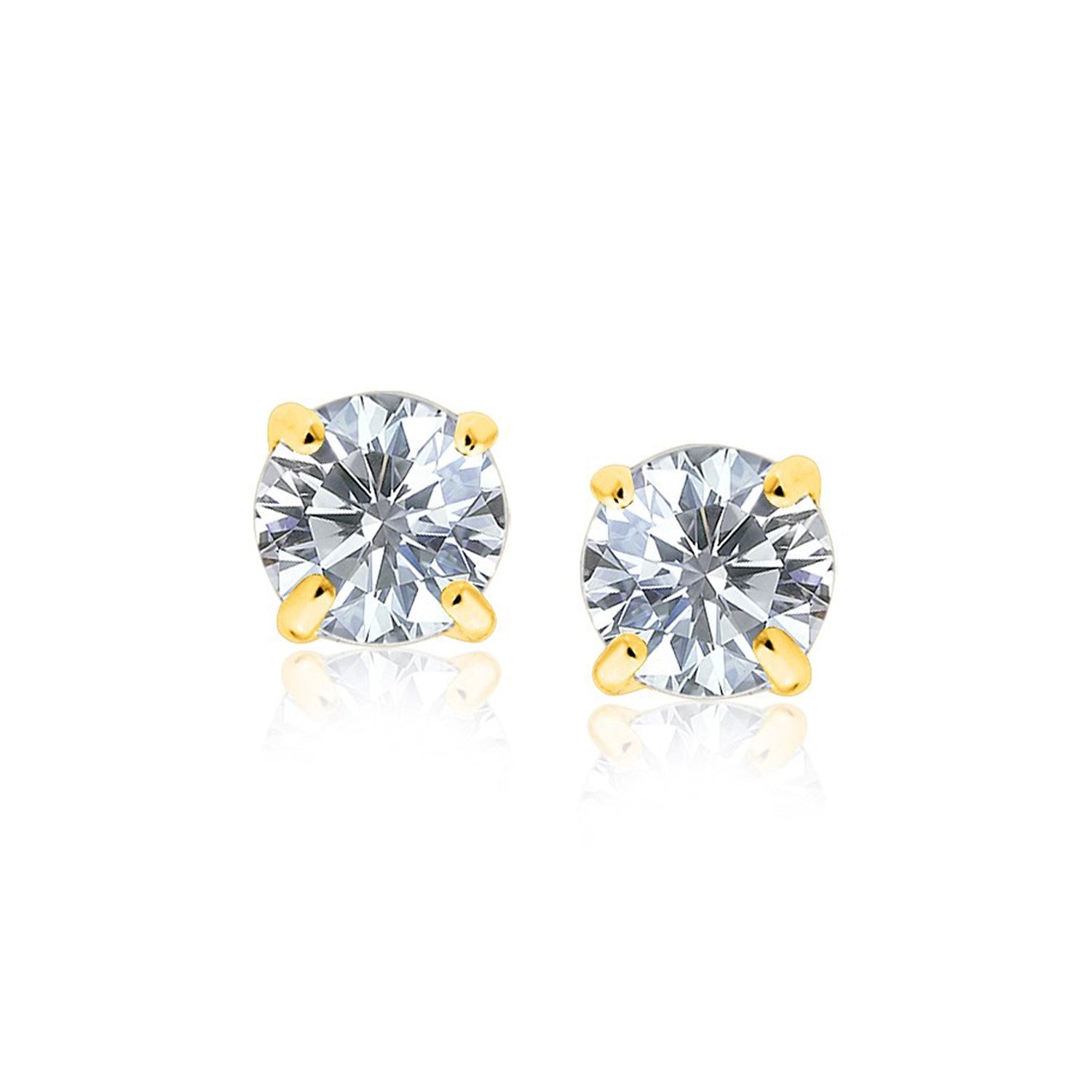 14k Yellow Gold 8.0mm Round CZ Stud Earrings - earrings