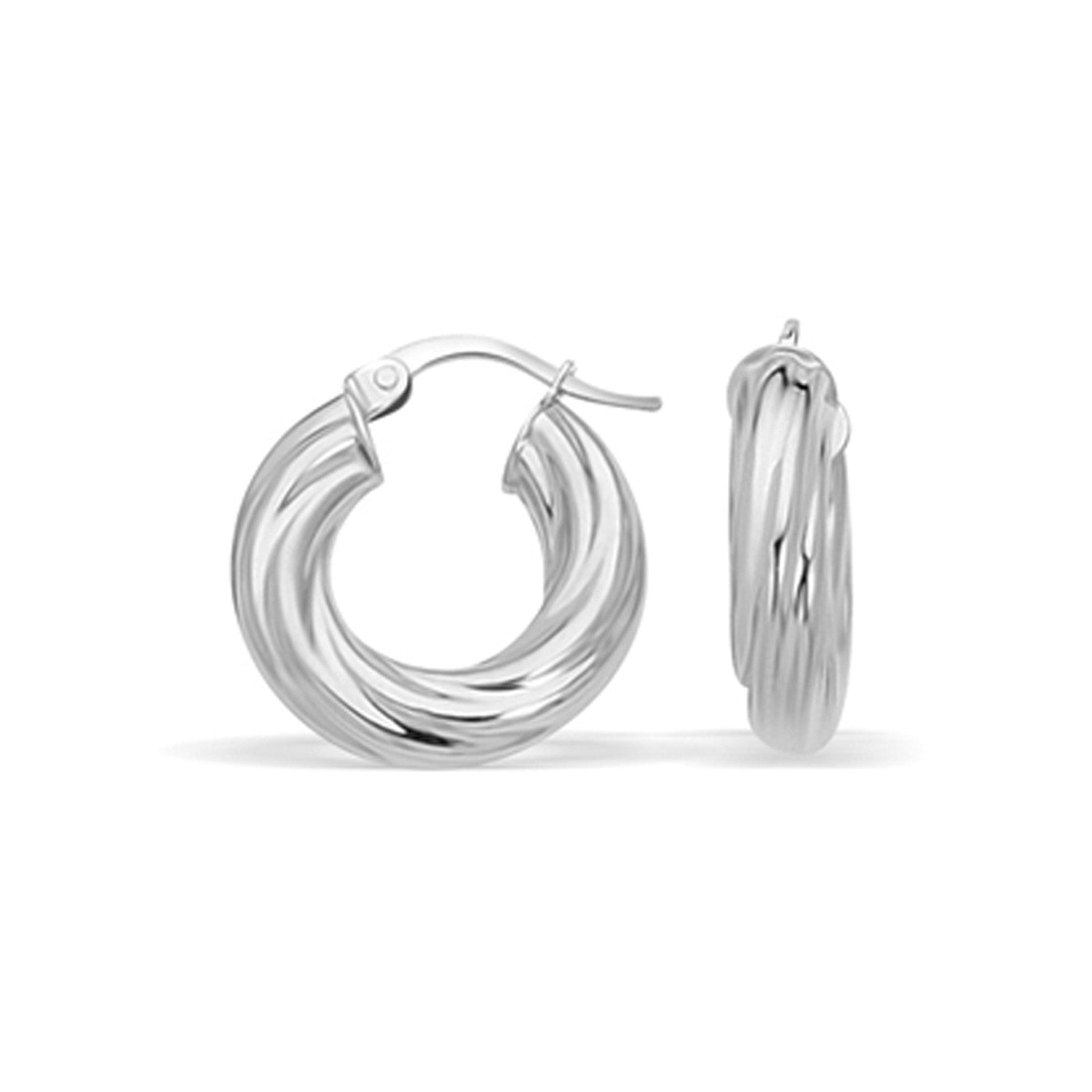 14k White Gold Fancy Twist Hoop Earrings by Avera Group