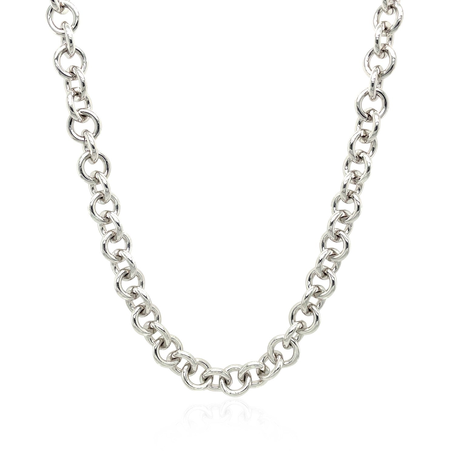 Sterling Silver Rhodium Plated Rolo Chain Necklace with a Heart Toggle Charm - DestGlow