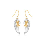 Two-Tone Wing Drop Earrings in 10K Gold - DestGlow