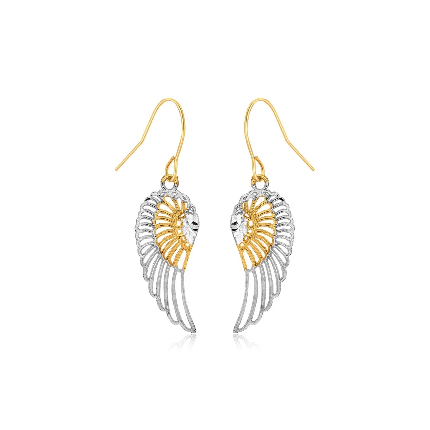 Two-Tone Wing Drop Earrings in 10K Gold DestGlow