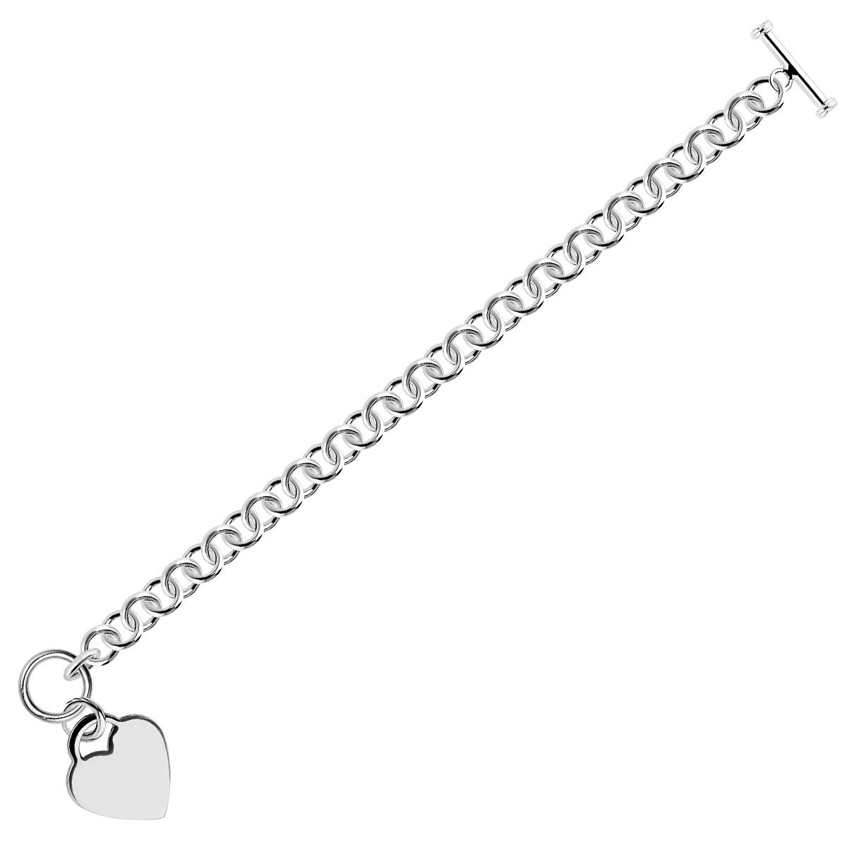Sterling Silver Rhodium Plated Rolo Style Heart Charmed Chain Bracelet DestGlow