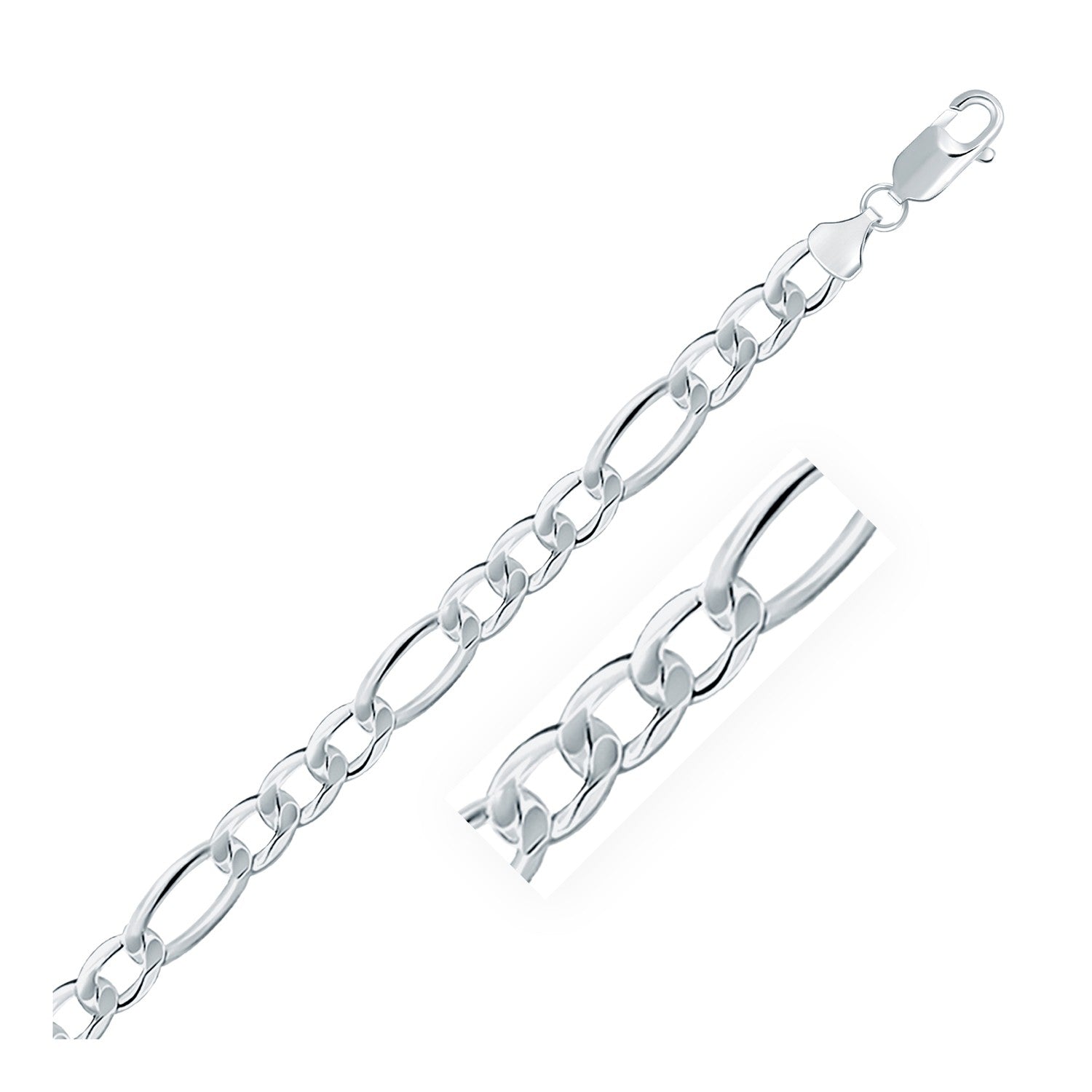 Rhodium Plated Sterling Silver Figaro Style Chain (8.10 mm) - DestGlow
