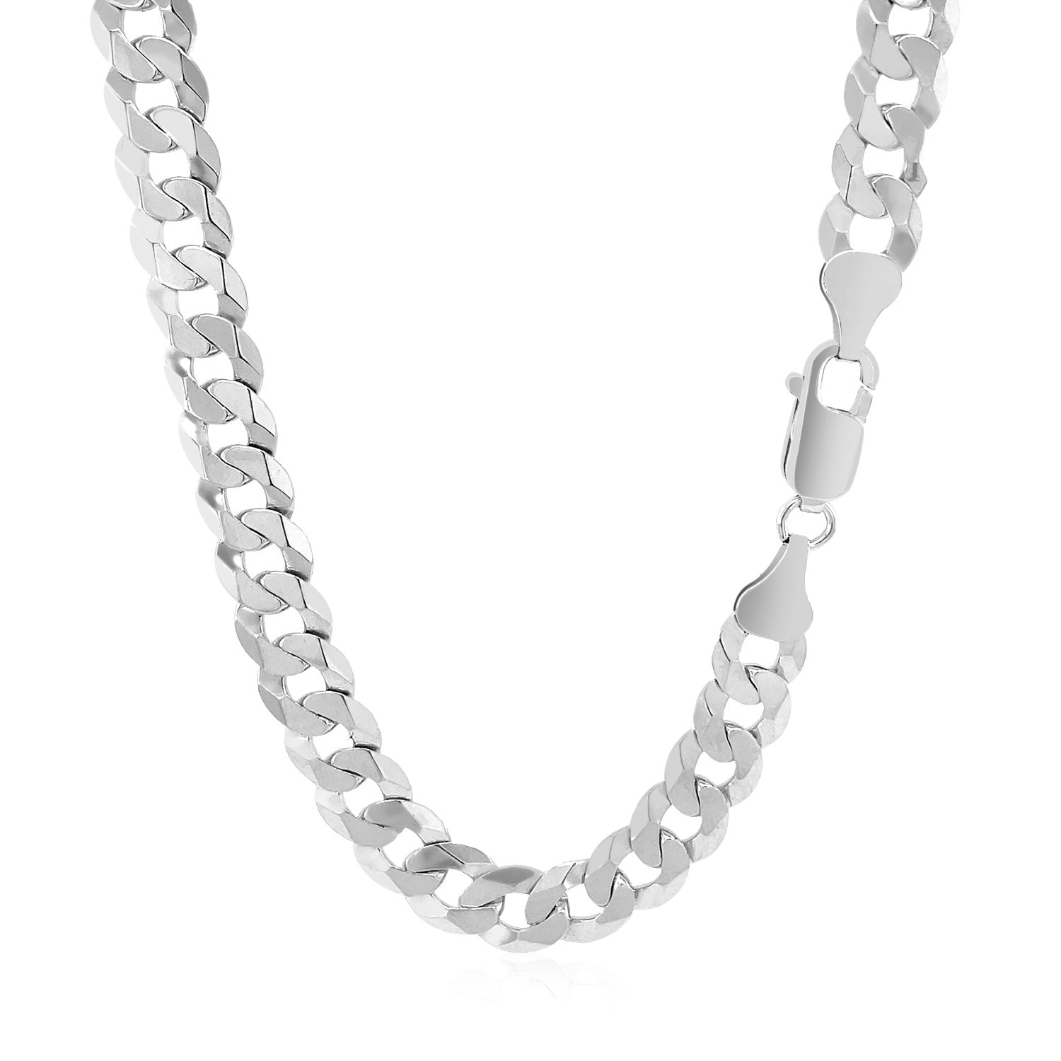 Rhodium Plated 7.2mm Sterling Silver Curb Style Chain - DestGlow