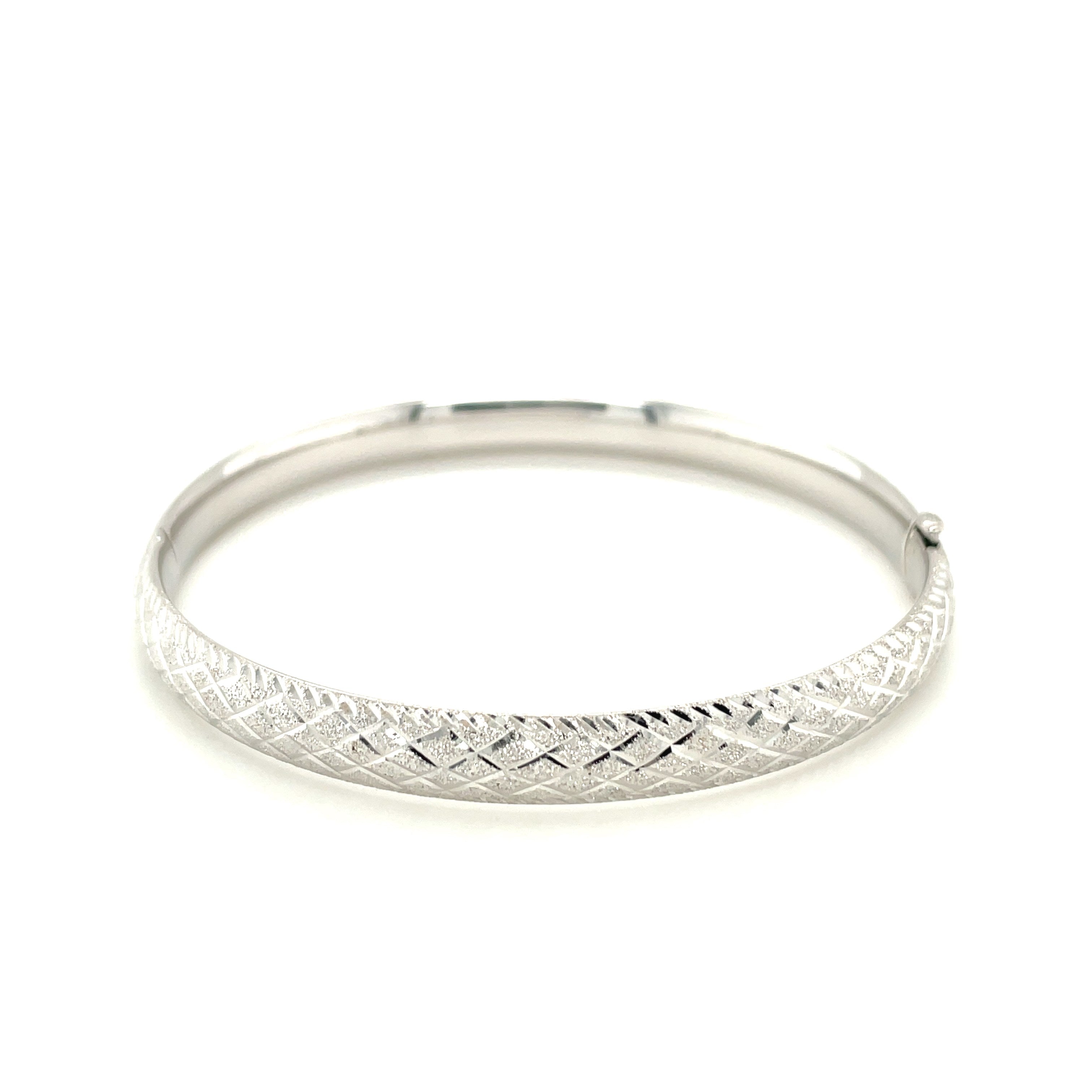 14k White Gold Diamond Carved Bangle (6.0 mm) by Avera Group