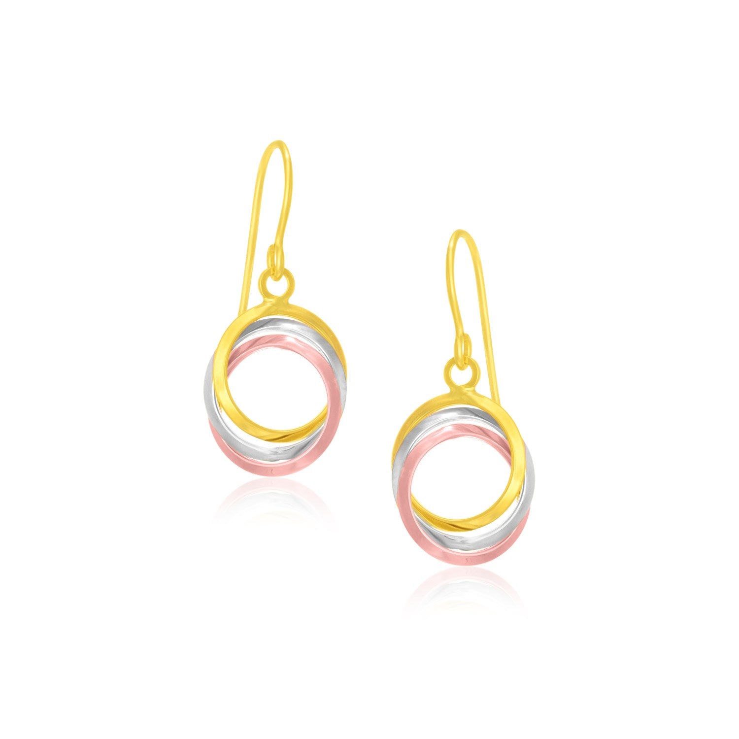 14k Tri-Color Gold Open Entwined Ring Earrings - rings