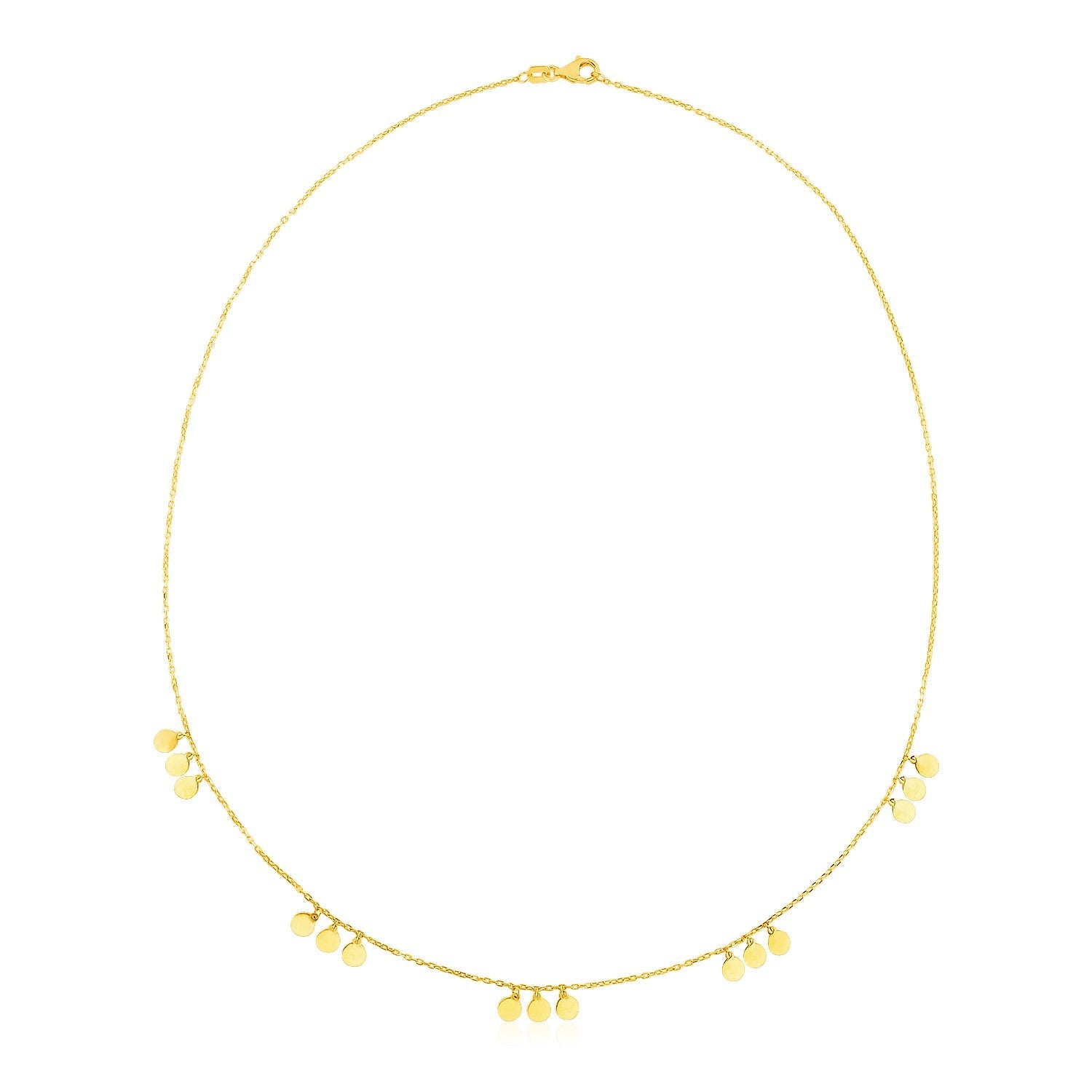 14k Yellow Gold Necklace with Circle Dangle Stations - earrings