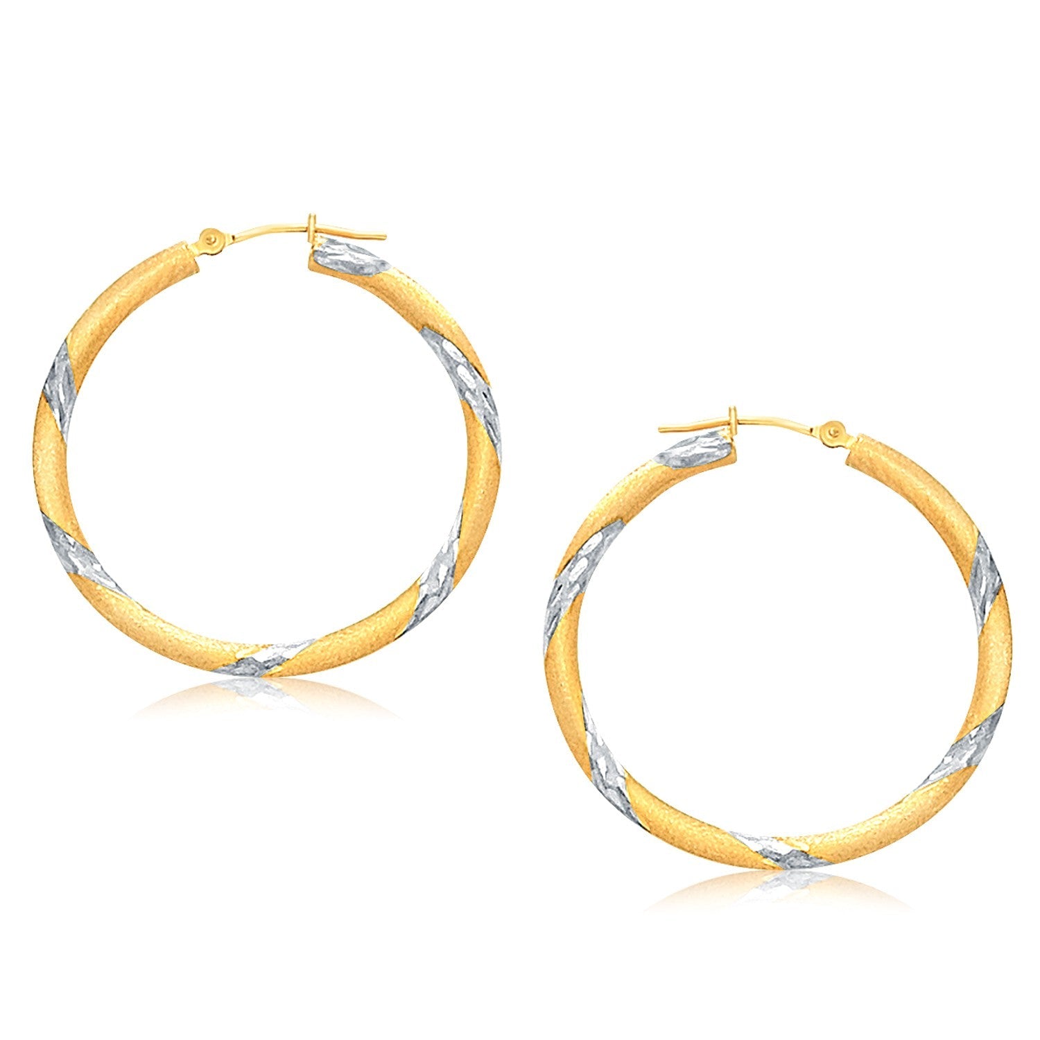 14k Two Tone Gold Polished Hoop Earrings (3x30mm) - earrings