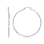 14k White Gold Diamond Cut Hoop Earrings (1 3/4 inch Diameter) - earrings