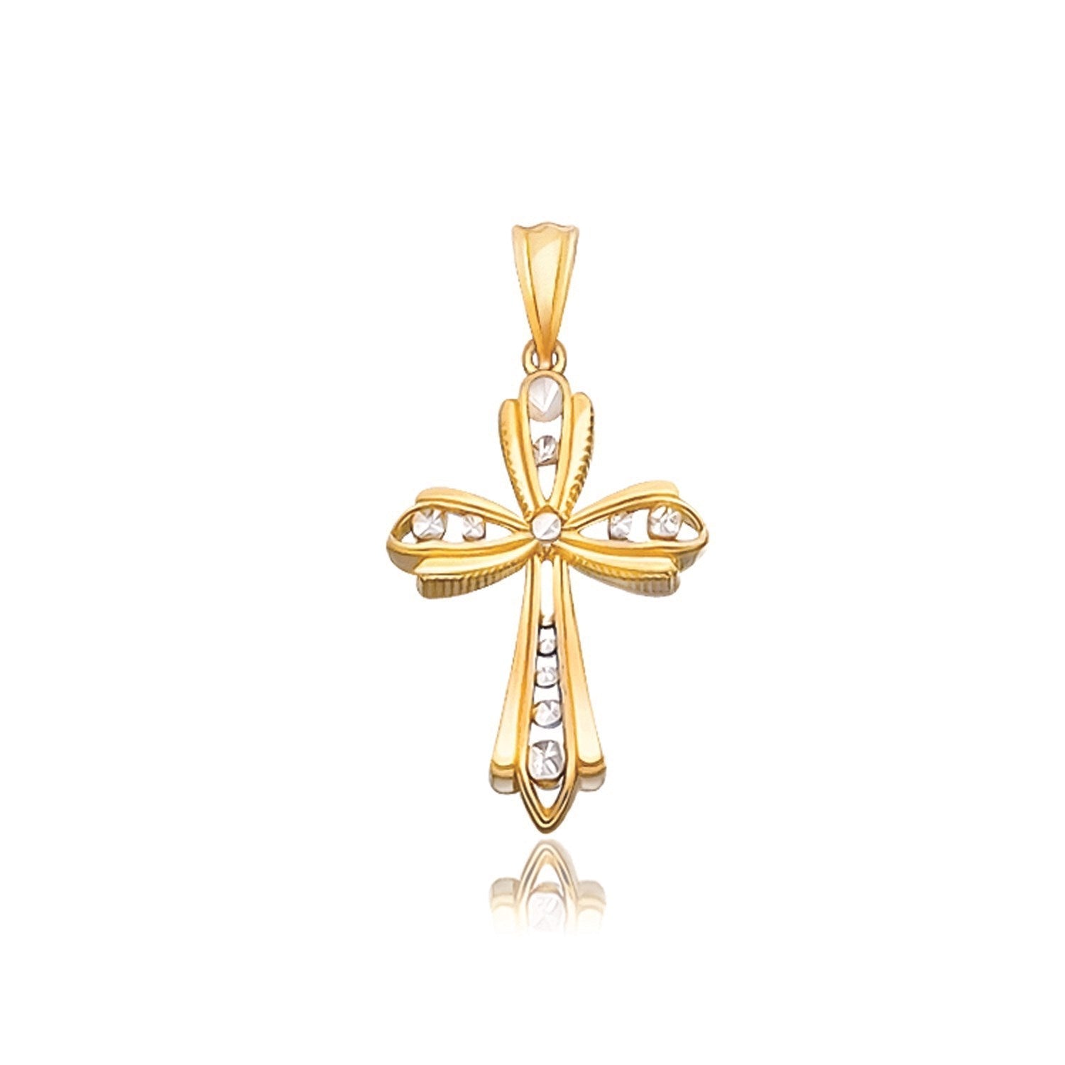 14k Two-Tone Gold Fancy Cross Pendant with Diamond Cuts DestGlow