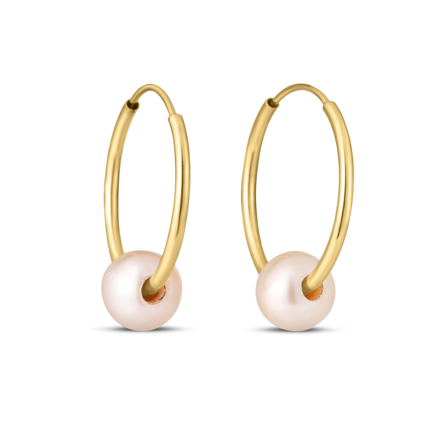 14k Yellow Gold Round Endless Pearl Earring(1x14mm) - DestGlow