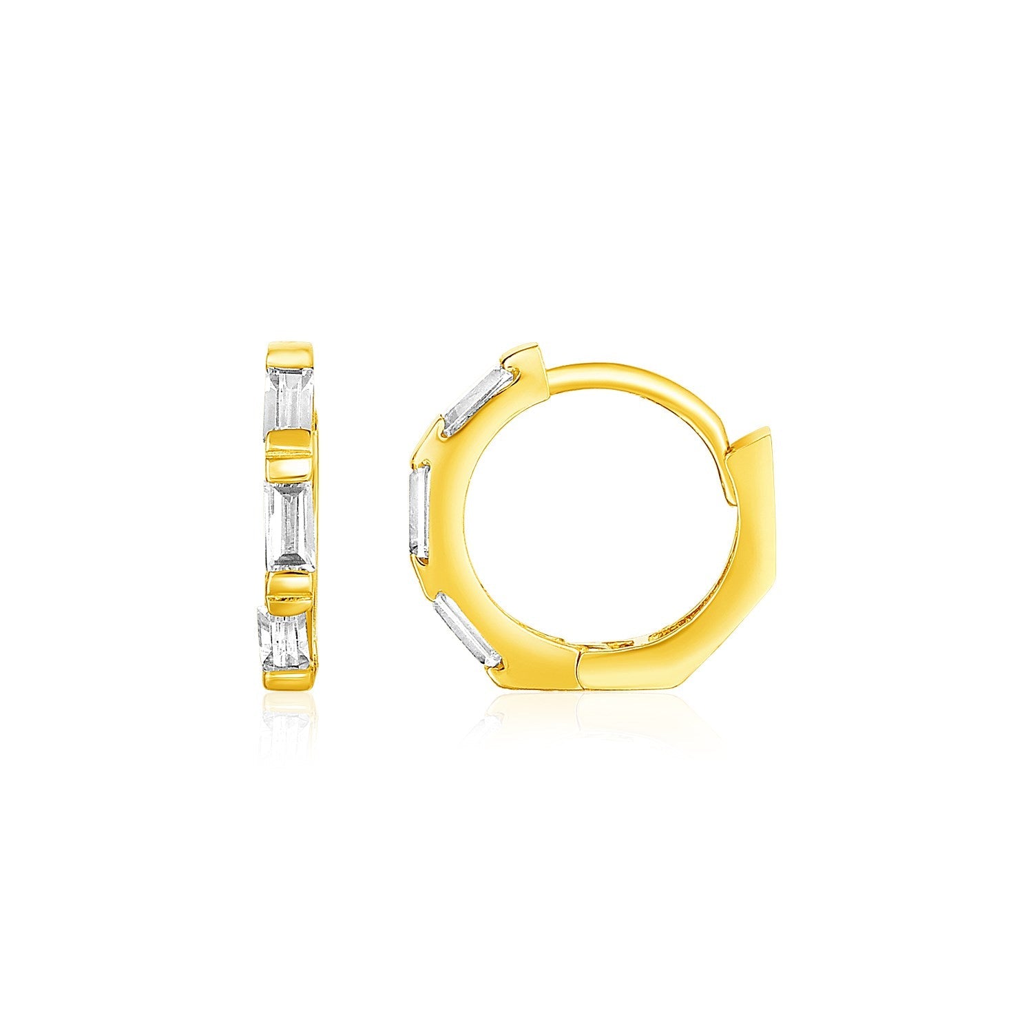 14k Yellow Gold Petite Octagonal Hoop Earrings with Cubic Zirconias by Avera Group