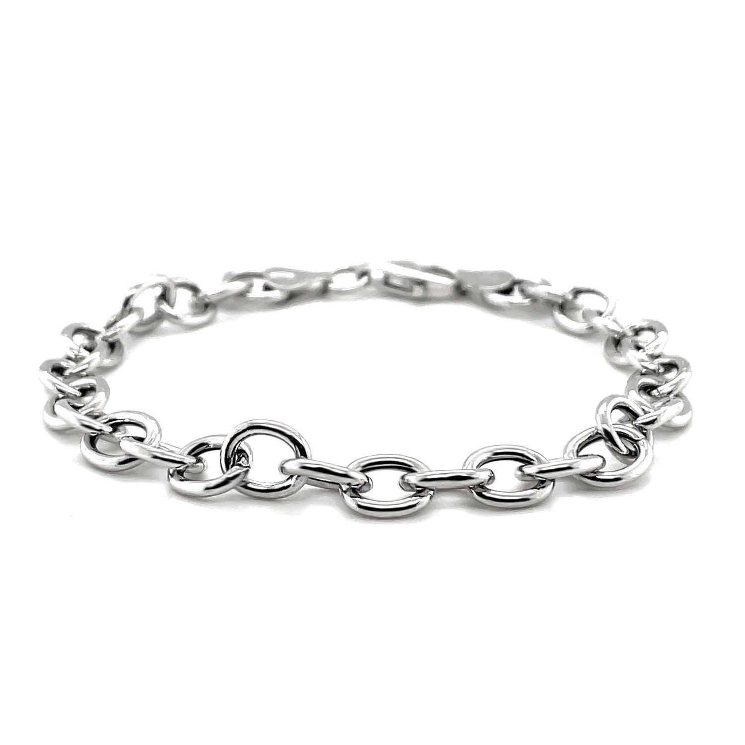 Sterling Silver Rhodium Plated Fancy Charm Bracelet (6.70 mm) - DestGlow