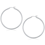 14k White Gold Polished Hoop Earrings (2x50 mm) - earrings