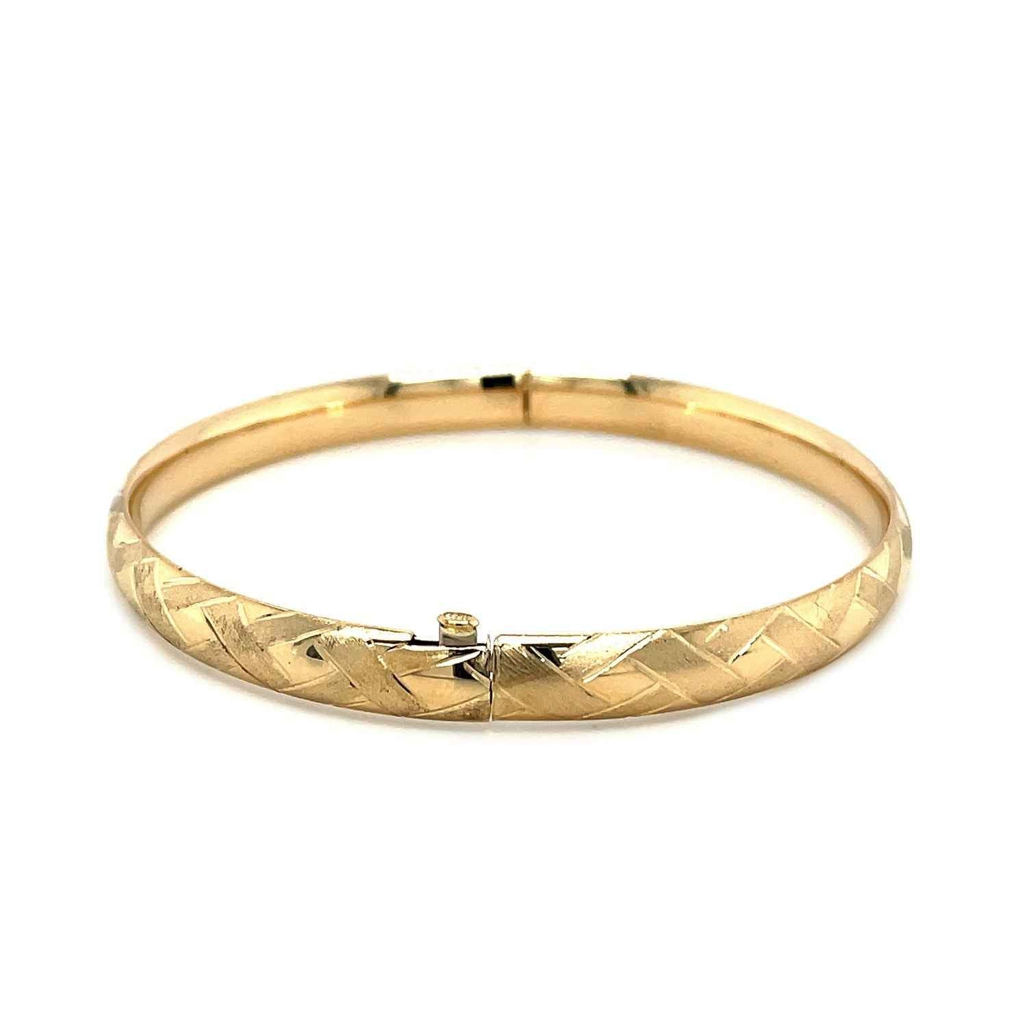 14k Yellow Gold Domed Bangle with a Weave Motif (6.00 mm)