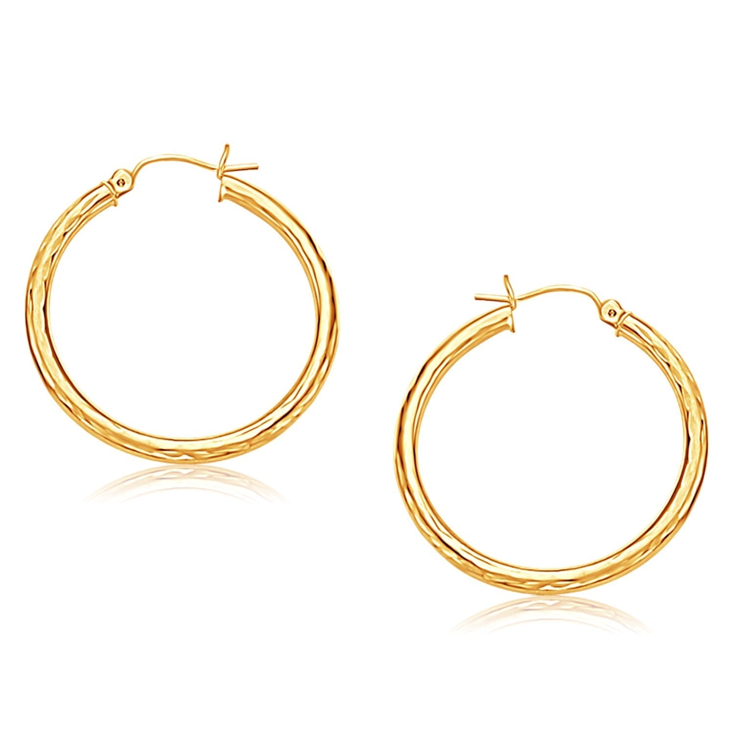 14k Yellow Gold Hoop Earring with Diamond-Cut Finish (30 mm Diameter) DestGlow