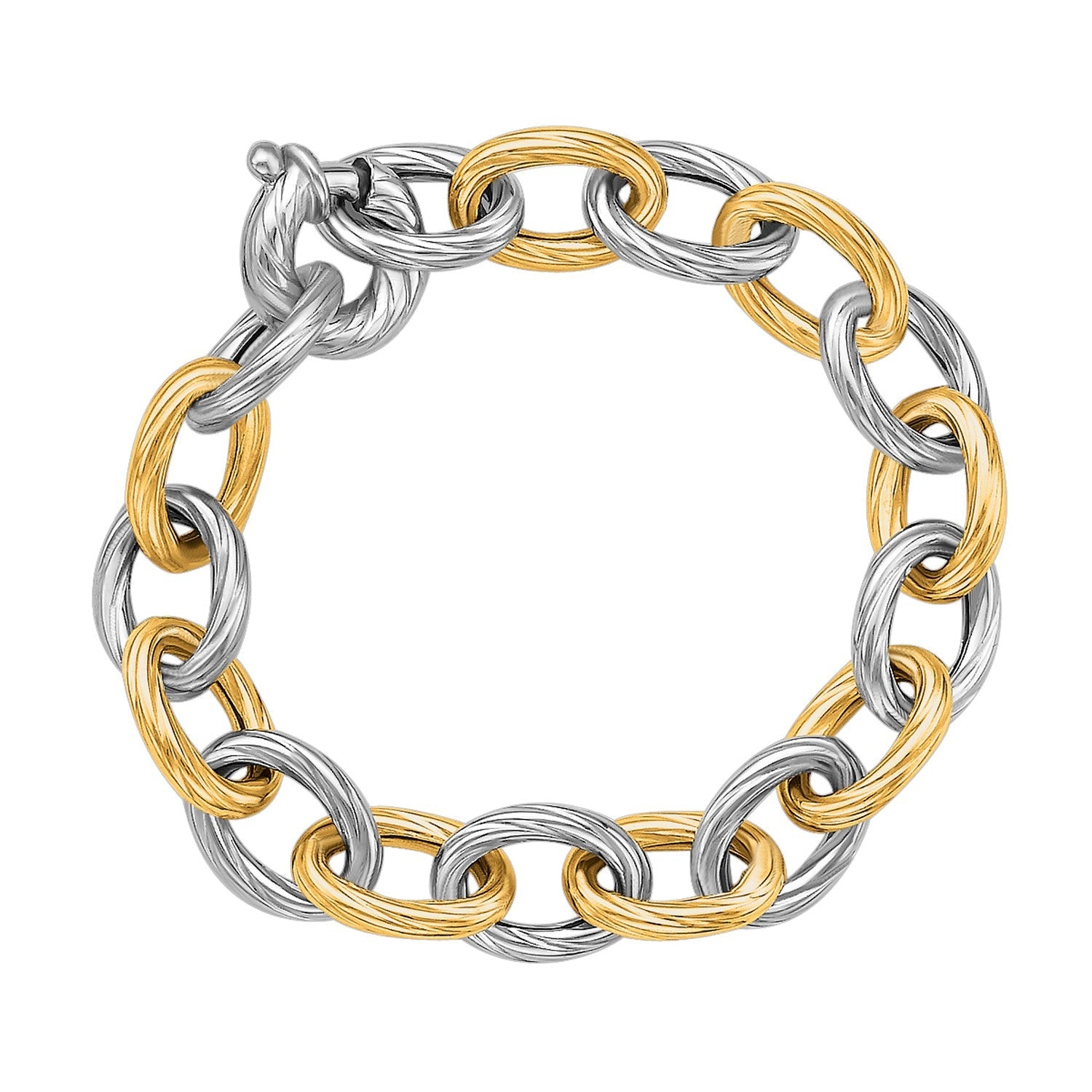 18k Yellow Gold and Sterling Silver Rhodium Plated Diamond Cut Chain Bracelet by Bids.com