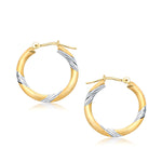 14k Two Tone Gold Polished Hoop Earrings (3x20mm) - earrings