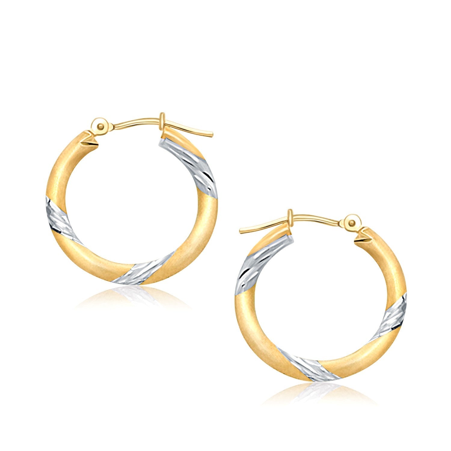 14k Two Tone Gold Polished Hoop Earrings (3x20mm) - earrings