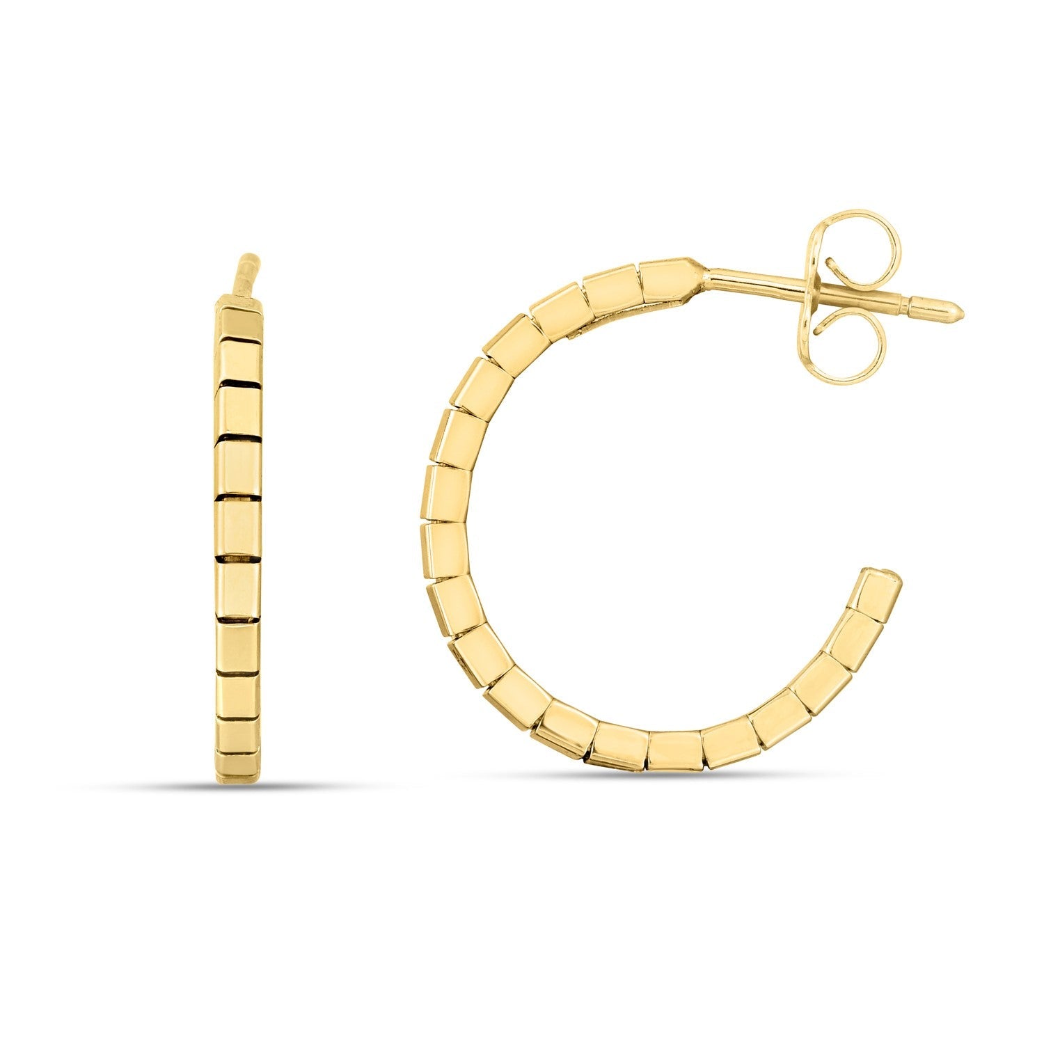 14k Yellow Gold Brick Omega Hoop Earrings - earrings