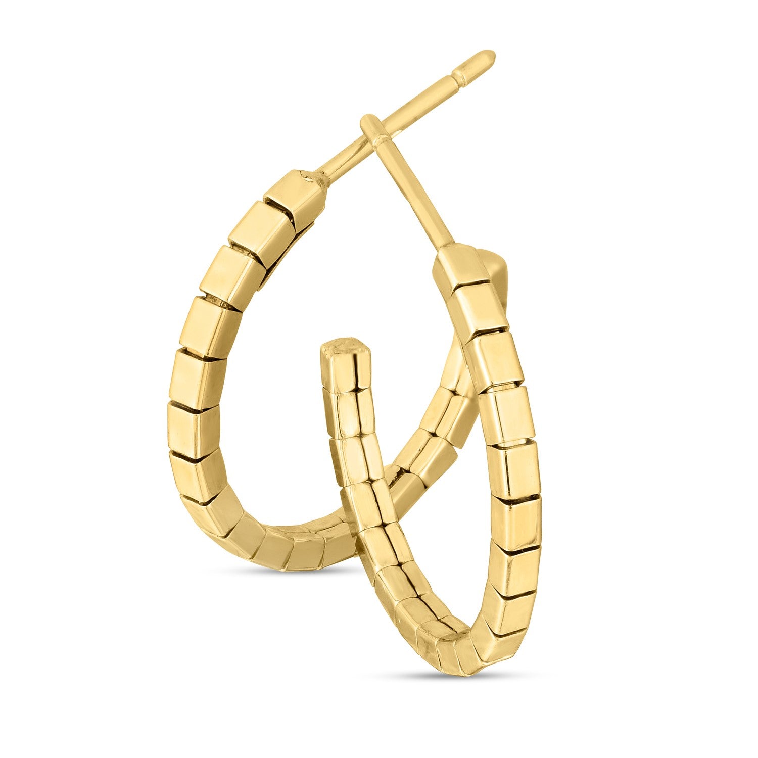 14k Yellow Gold Brick Omega Hoop Earrings - DestGlow