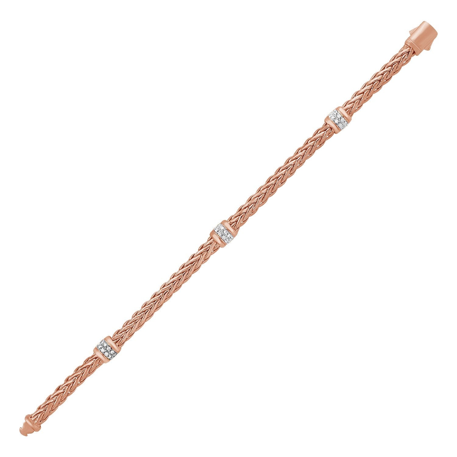 Polished Woven Rope Bracelet with Diamond Accents in 14k Rose Gold by Avera Group