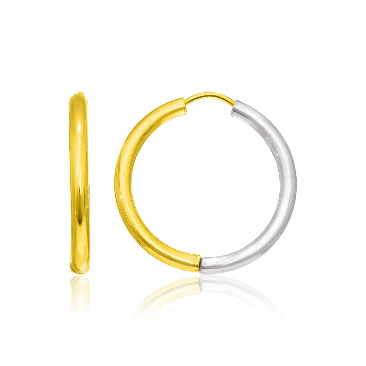 14k Two-Tone Gold Hoop Earrings in a Hinged Style by Bids.com