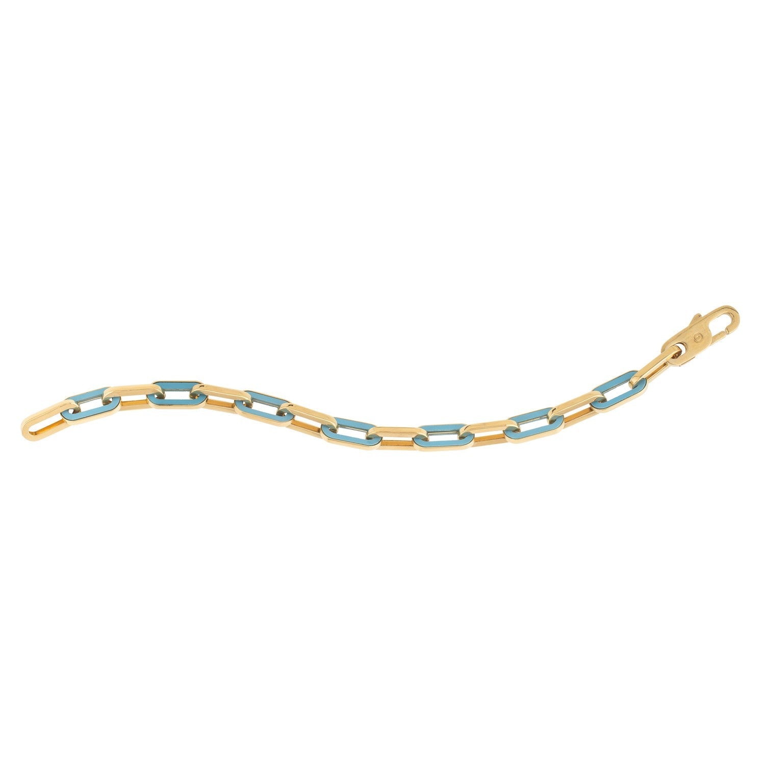 14k Yellow Gold Turquoise Paperclip Gem Link Bracelet (7.00 mm) by Bids.com