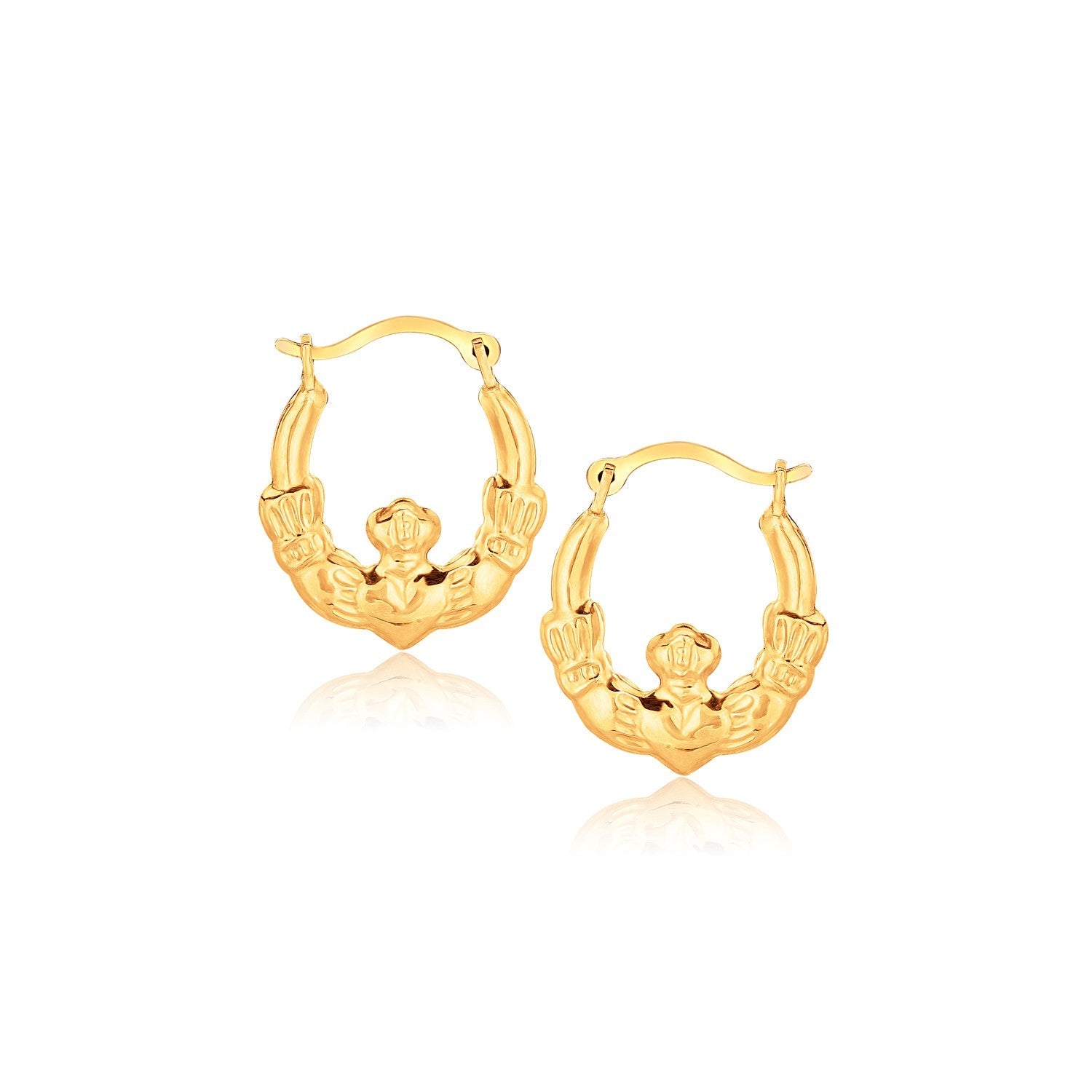 10k Yellow Gold Claddagh Hoop Earrings DestGlow
