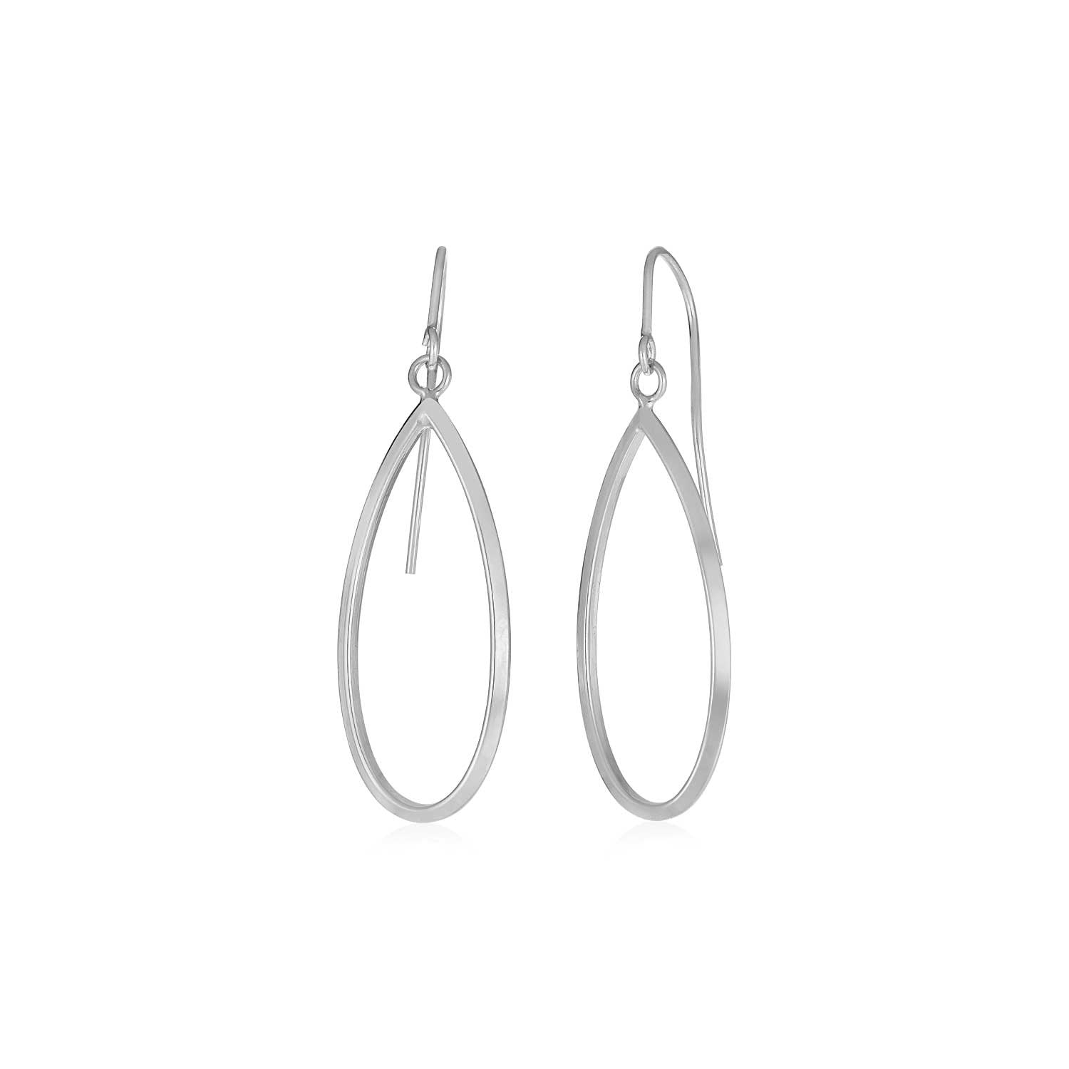 14k White Gold Earrings with Polished Open Teardrop Dangles DestGlow