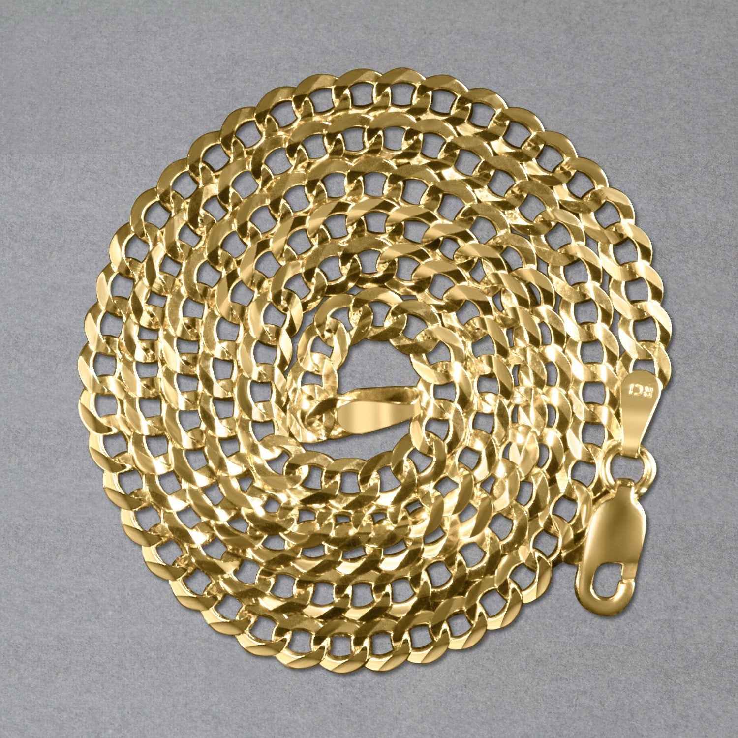 3.6mm 14k Yellow Gold Solid Curb Chain