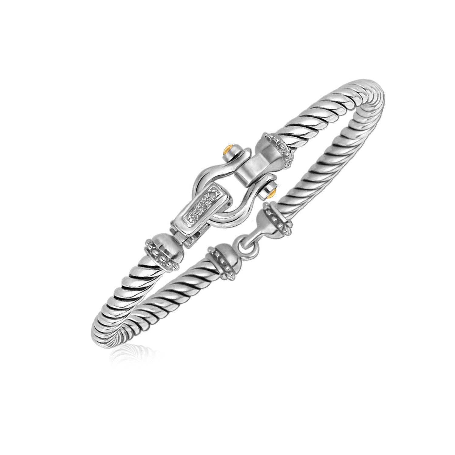 Italian Cable Bracelet with Diamond Accents in 18k Yellow Gold and Sterling Silver (5.00 mm) - DestGlow