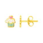 14k Yellow Gold and Enamel Cupcake Stud Earrings - earrings