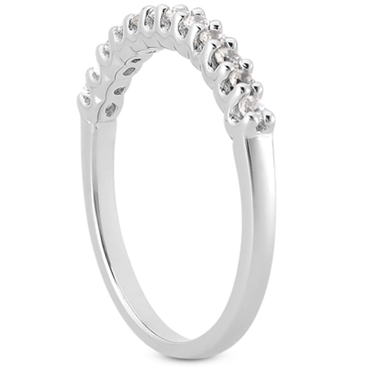 14k White Gold Fancy U Setting Shared Prong Diamond Wedding Ring Band by Bids.com