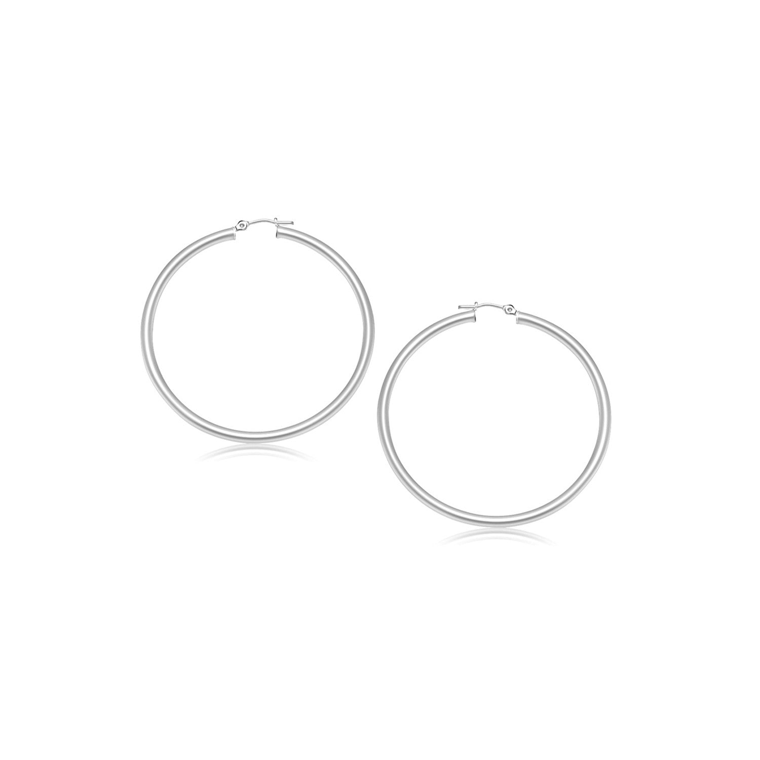 14k White Gold Polished Hoop Earrings (2- mm) - earrings