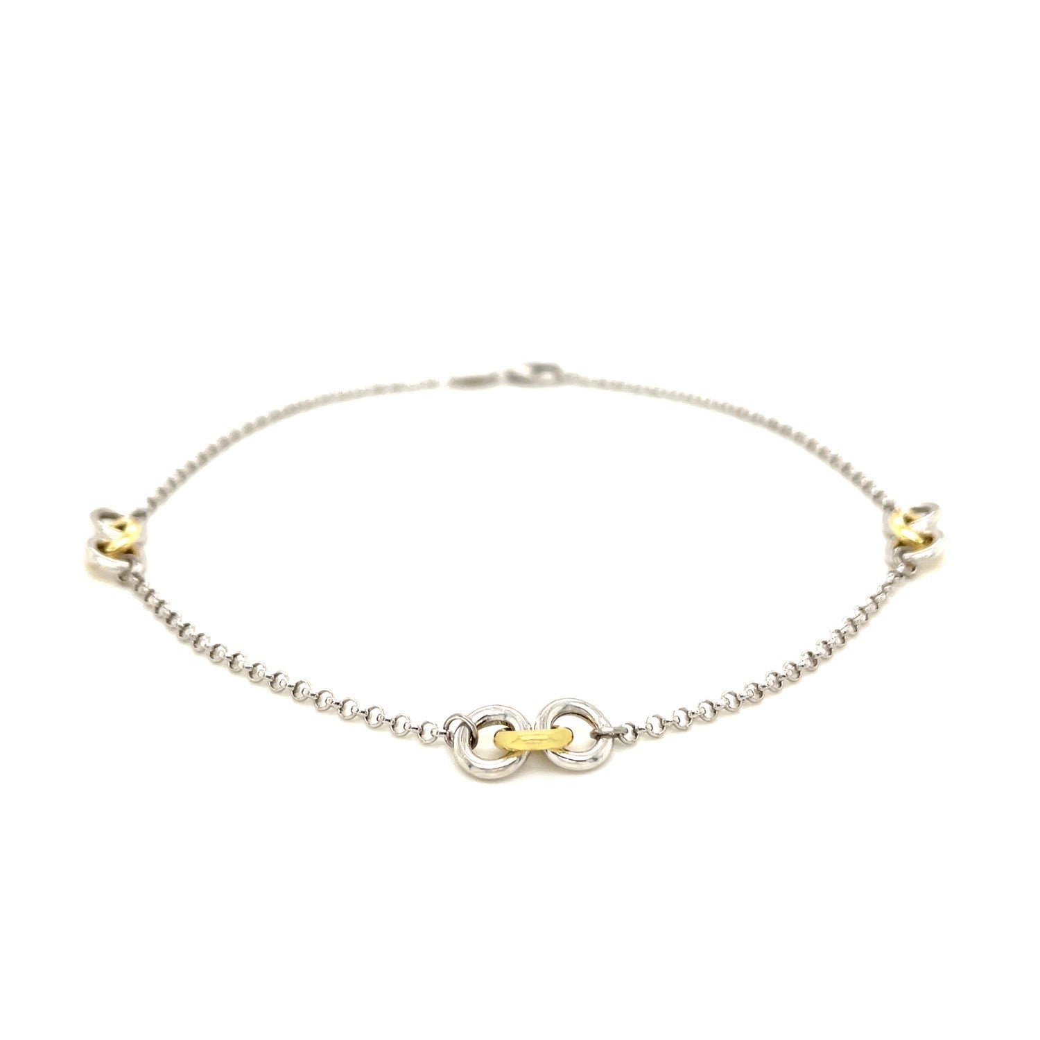 14k Yellow Gold and Sterling Silver Triple Ring Stationed Anklet by Avera Group