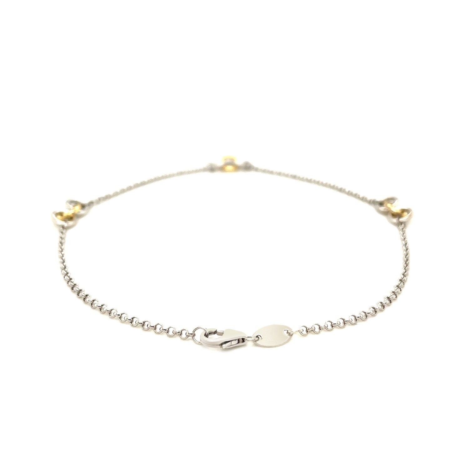 14k Yellow Gold and Sterling Silver Triple Ring Stationed Anklet by Avera Group