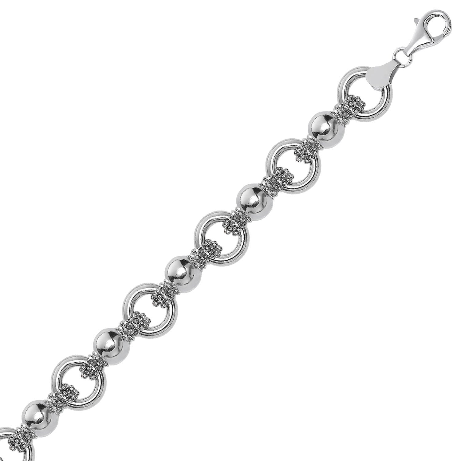 Sterling Silver Multi Strand Bead Chain Bracelet with Rings and Rhodium Plating DestGlow