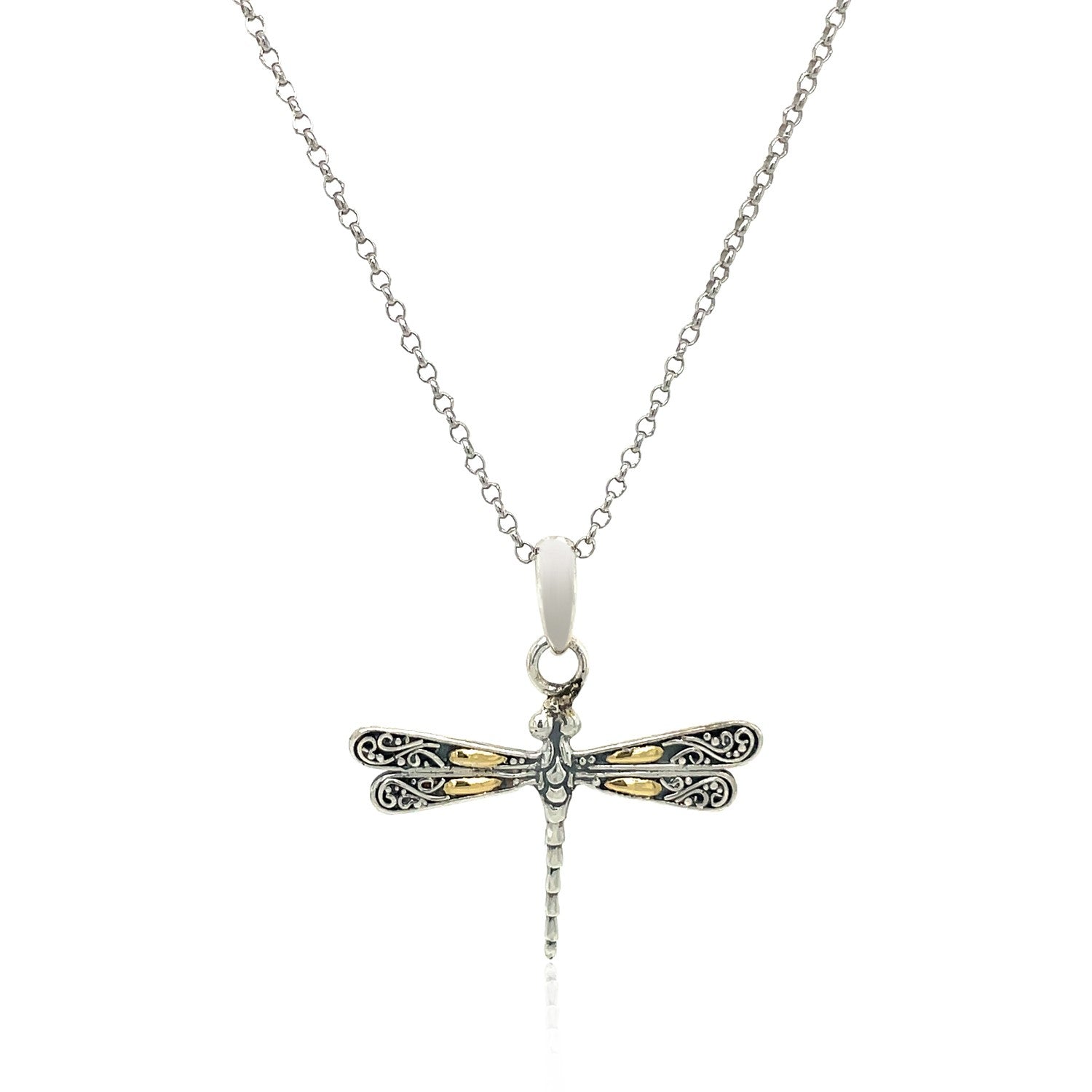 18k Yellow Gold and Sterling Silver Pendant in a Dragonfly Design - DestGlow