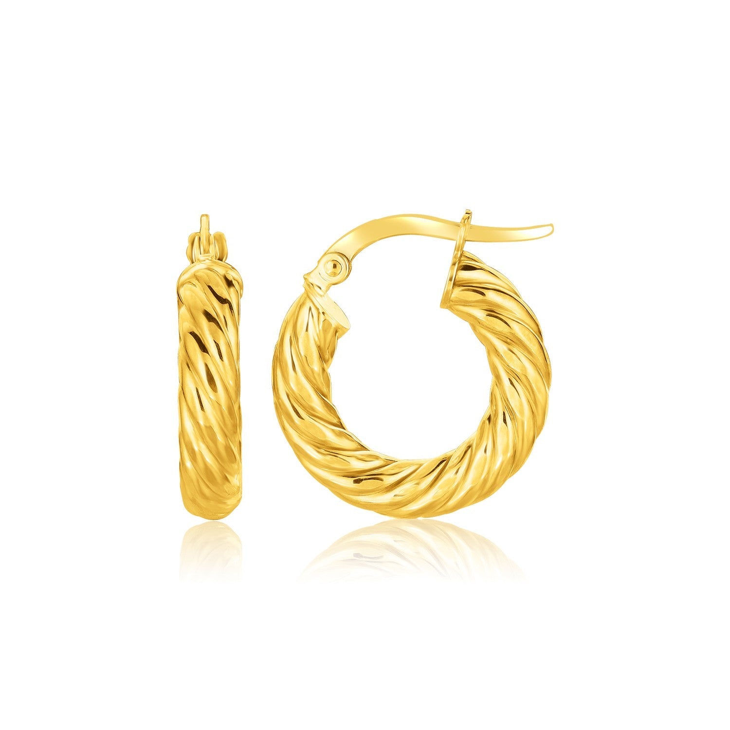 14k Yellow Gold Twisted Cable Small Hoop Earrings(4x17.6mm) - earrings