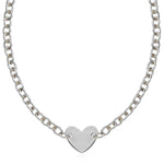 Sterling Silver Rhodium Plated Chain Bracelet with a Flat Heart Motif Station - DestGlow