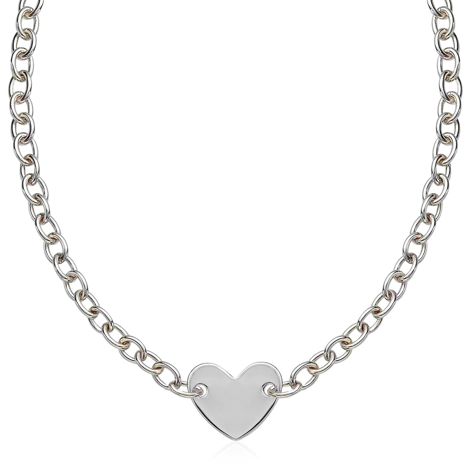 Sterling Silver Rhodium Plated Chain Bracelet with a Flat Heart Motif Station - DestGlow