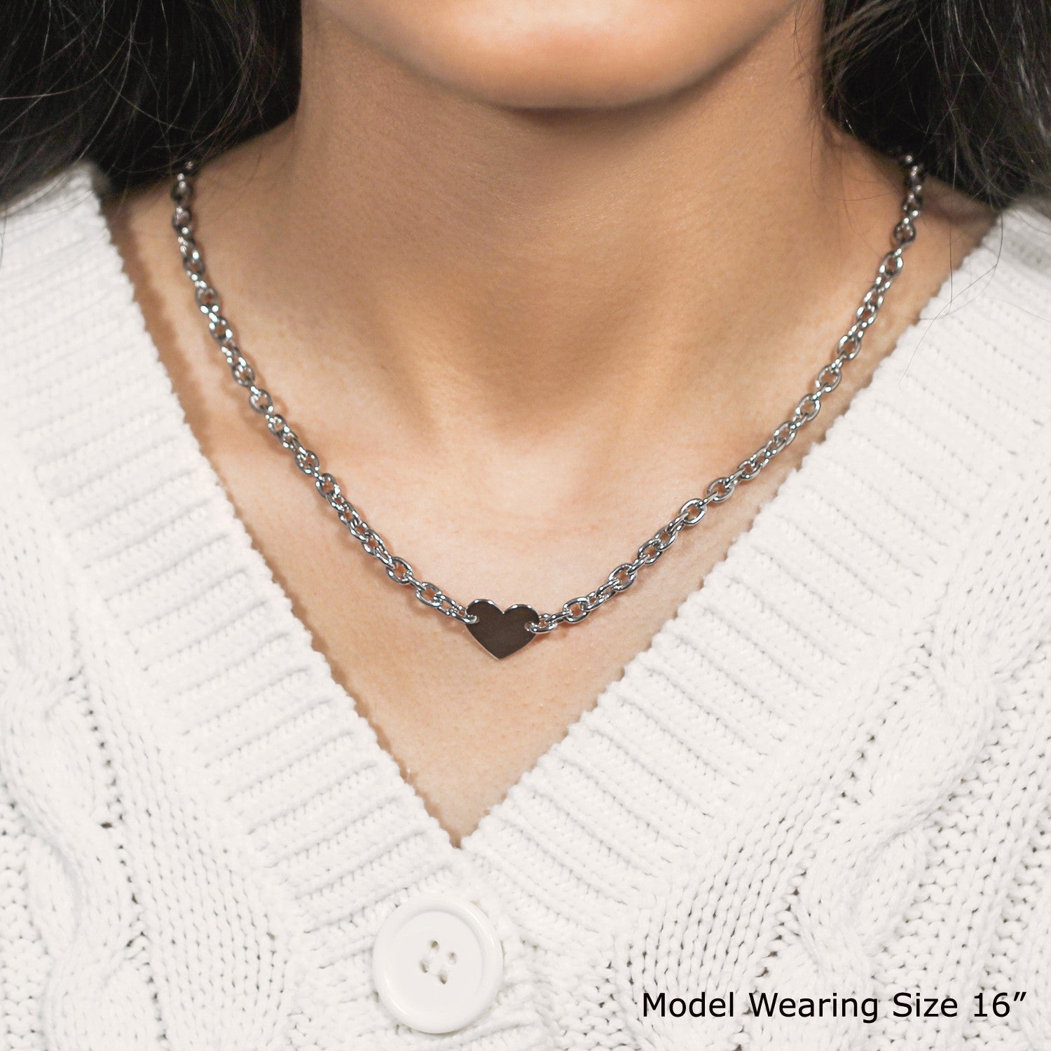 Sterling Silver Rhodium Plated Chain Bracelet with a Flat Heart Motif Station - DestGlow