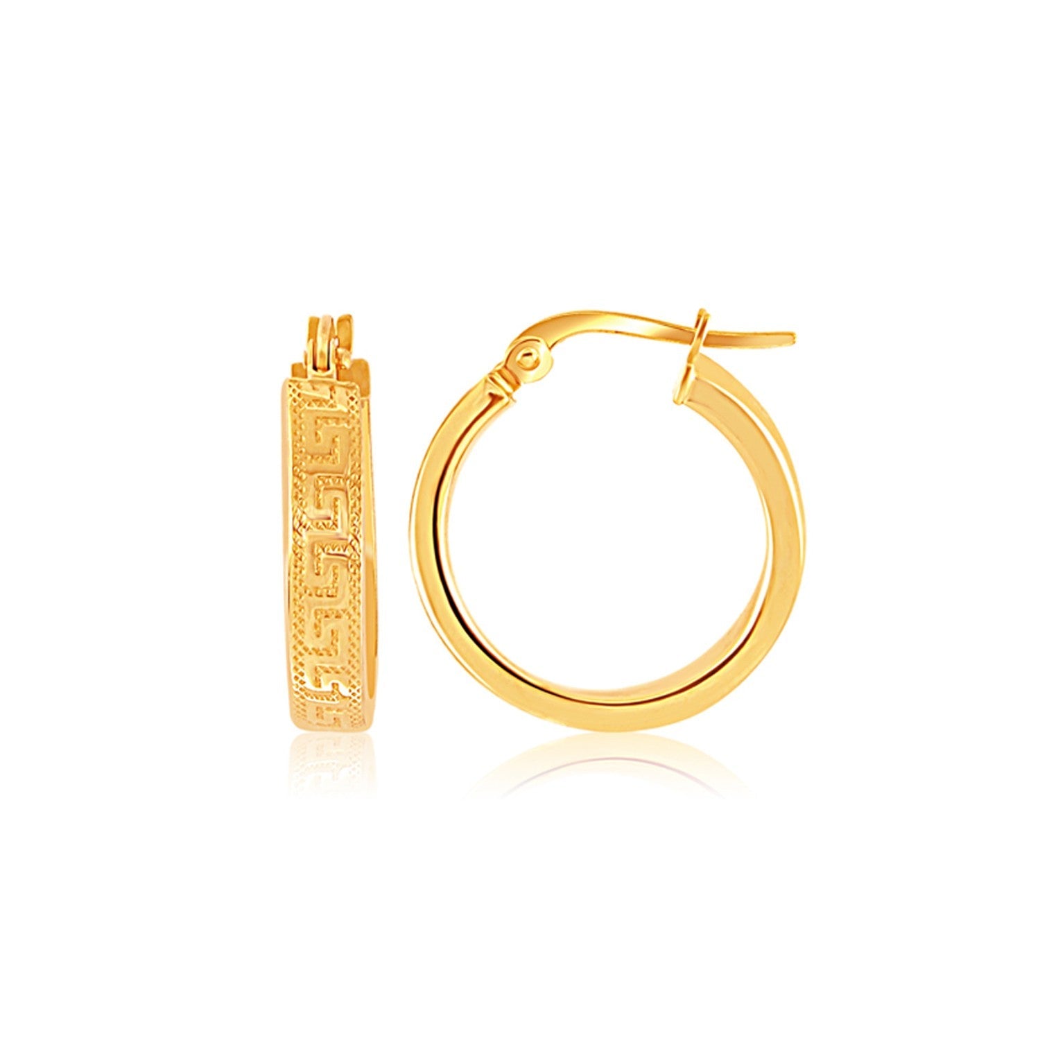 14k Yellow Gold Greek Key Small Hoop Earrings - earrings