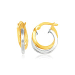 14k Two Tone Gold Earrings in Double Round Hoop Style - earrings